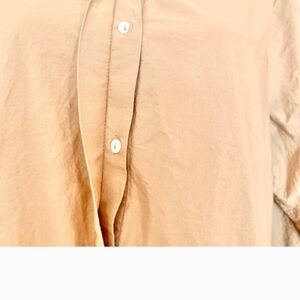 Sweet Magnolia Tan Long Sleeve Drawstring Cut Out Shirt Cotton Dress.